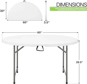 5 Foot Portable Round Folding Card Table 5FT 60" Half Foldable Heavy Duty Plastic w/ Carry Handle Shopmurai