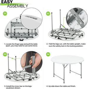 5 Foot Portable Round Folding Card Table 5FT 60" Half Foldable Heavy Duty Plastic w/ Carry Handle Shopmurai