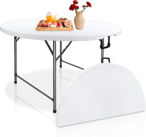 6 Foot Portable Round Folding Card Table 6FT 72" Half Foldable Heavy Duty Plastic w/ Carry Handle - Shopmurai