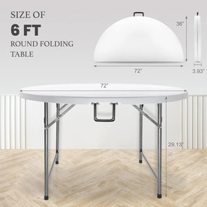6 Foot Portable Round Folding Card Table 6FT 72" Half Foldable Heavy Duty Plastic w/ Carry Handle - Shopmurai
