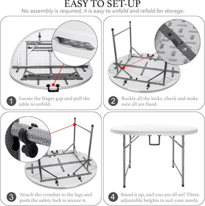 6 Foot Portable Round Folding Card Table 6FT 72" Half Foldable Heavy Duty Plastic w/ Carry Handle - Shopmurai