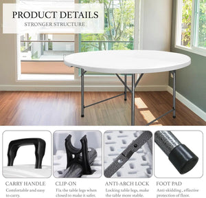 6 Foot Portable Round Folding Card Table 6FT 72" Half Foldable Heavy Duty Plastic w/ Carry Handle - Shopmurai