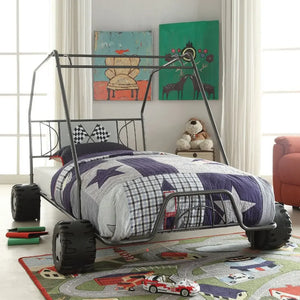 Xander Go Kart Twin Bed in Gunmetal- Metal Tube Steel Frame with Slat System for Kids Acme Furniture