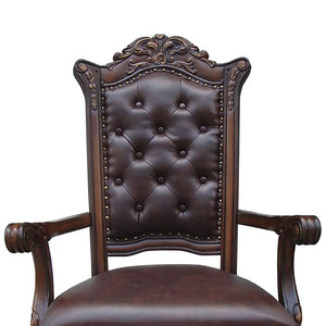 Vendome Dining Arm Chair Set of 2 in PU and Cherry - Luxurious Button Tufted Design Acme Furniture