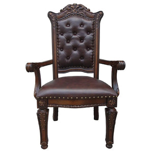 Vendome Dining Arm Chair Set of 2 in PU and Cherry - Luxurious Button Tufted Design Acme Furniture