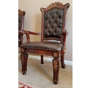 Vendome Dining Arm Chair Set of 2 in PU and Cherry - Luxurious Button Tufted Design Acme Furniture
