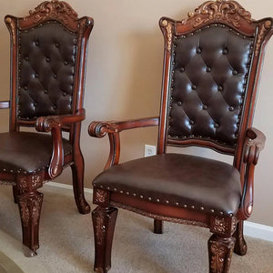Vendome Dining Arm Chair Set of 2 in PU and Cherry - Luxurious Button Tufted Design Acme Furniture