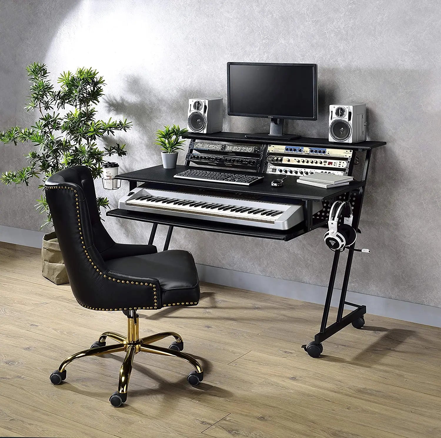 Suitor Wooden Top Music Recording Studio Desk with Keyboard Tray Black Acme Furniture