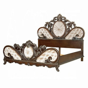 Devany Queen Size Bed Frame in Cream and Cherry Tufted Button Acme Furniture
