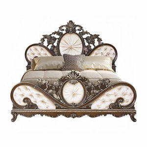 Devany Queen Size Bed Frame in Cream and Cherry Tufted Button Acme Furniture