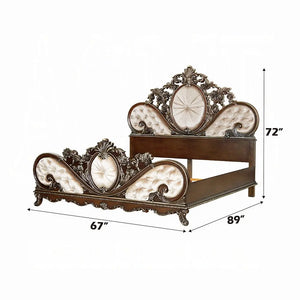 Devany Queen Size Bed Frame in Cream and Cherry Tufted Button Acme Furniture
