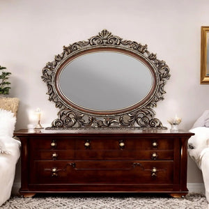 Devany Oval Mirror in Cherry Finish Acme Furniture