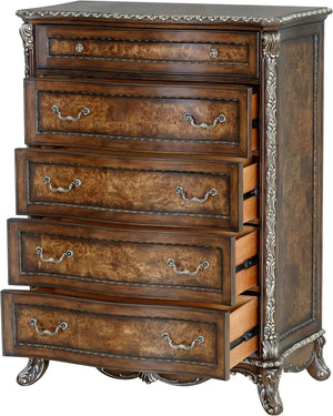 Devany 5-Drawer Transitional Wood & Resin Chest in Rich Cherry Acme Furniture
