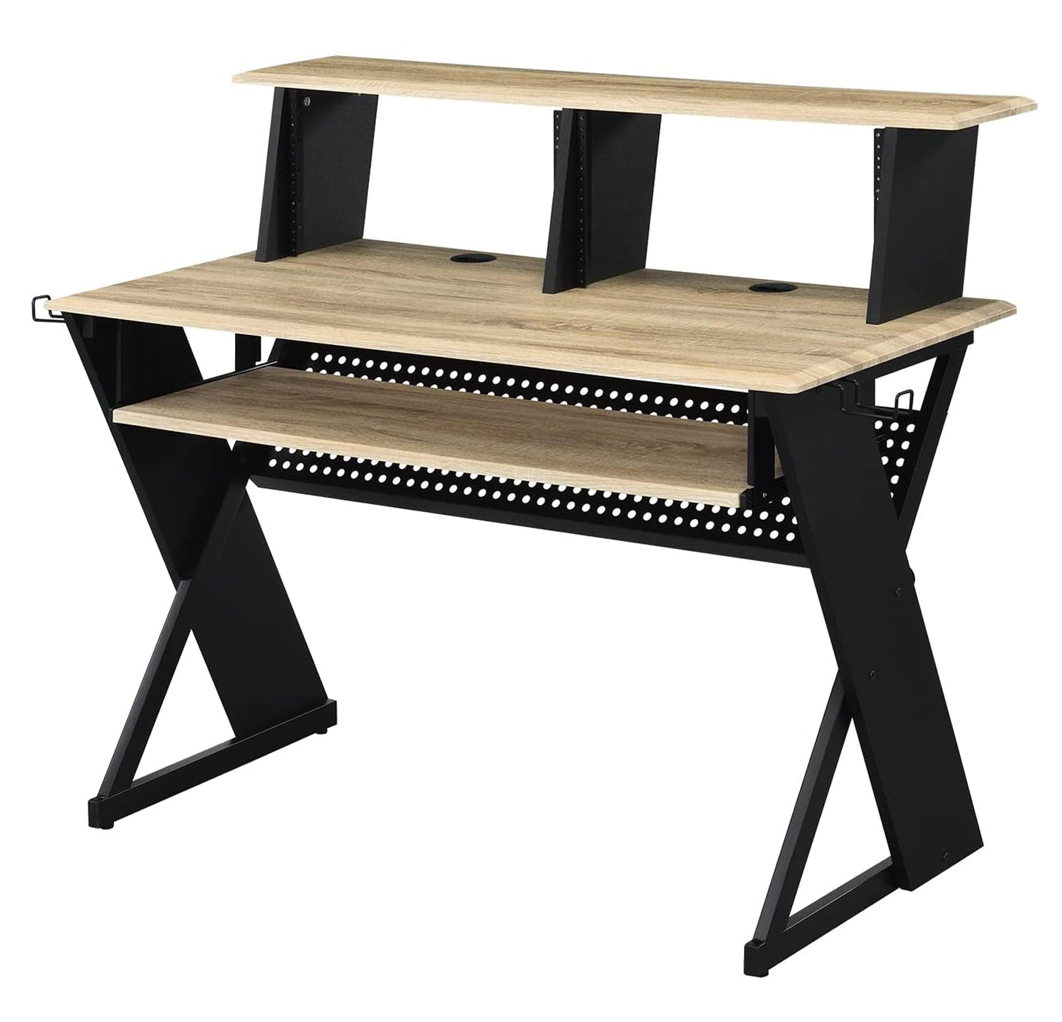 Rectangular Music Desk Table with Earphone Rack, Natural and Black