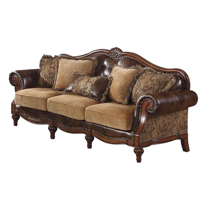 Dreena Rolled Arm Upholstered Chair with 5 Pillow in Brown Faux Leather