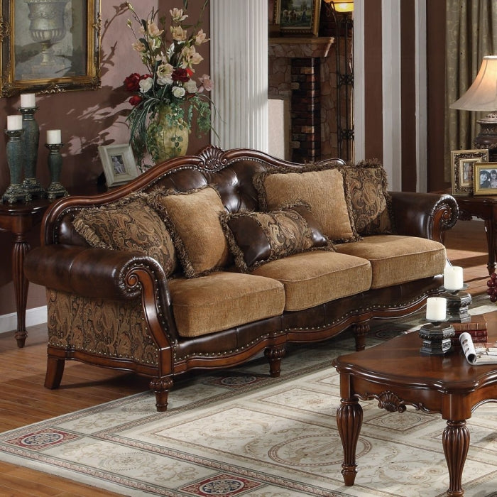Dreena Rolled Arm Upholstered Chair with 5 Pillow in Brown Faux Leather