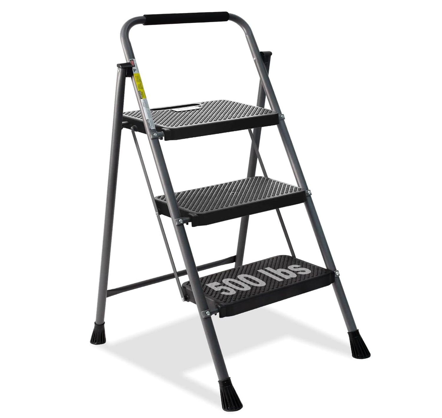Portable 3-step Ladder Steel Folding Stool with Wide Anti-Slip Pedal