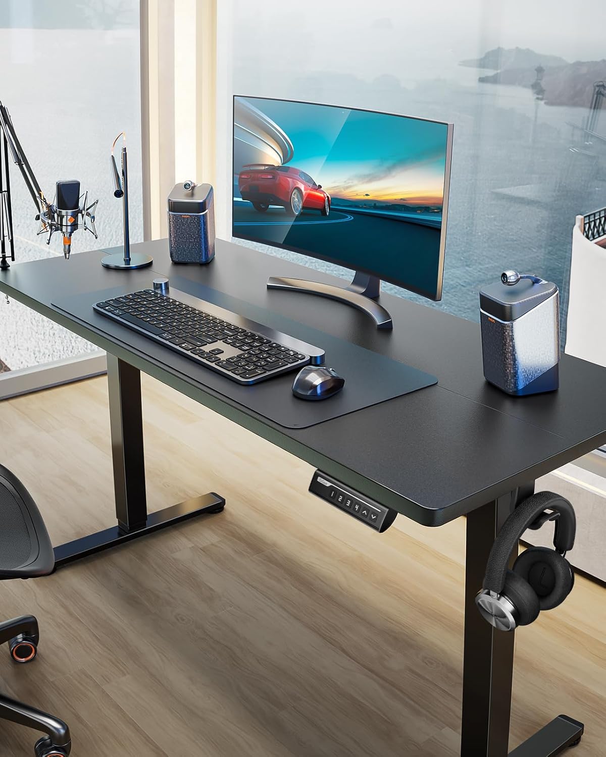 Height Adjustable Electric Standing Desk, 47.2 x 23.6 Inches Sit Stand up Desk, Memory Computer Home Office Desk with Two-Piece Desktop