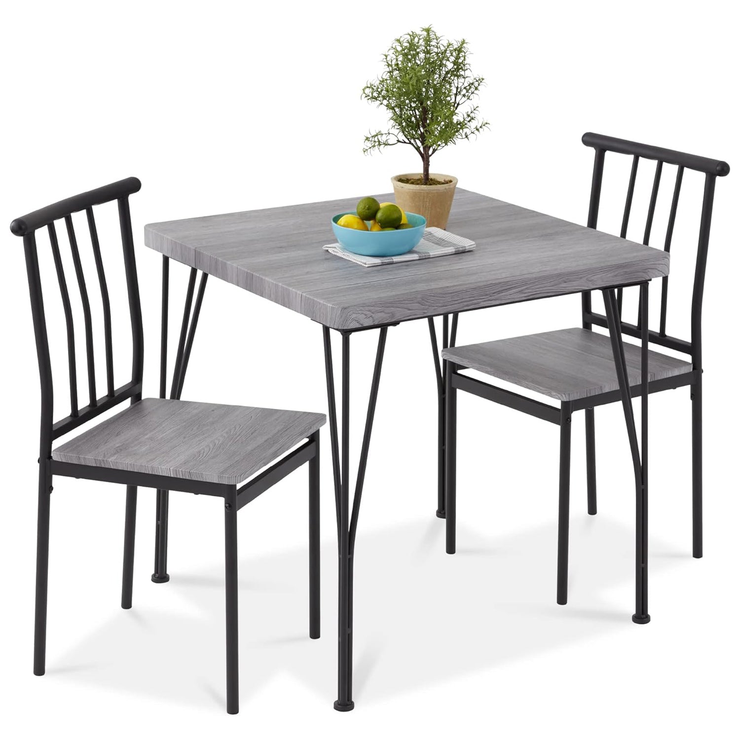 3-Piece Dining Set Modern Dining Table Set, Metal and Wood Square Dining Table w/ 2 Chairs