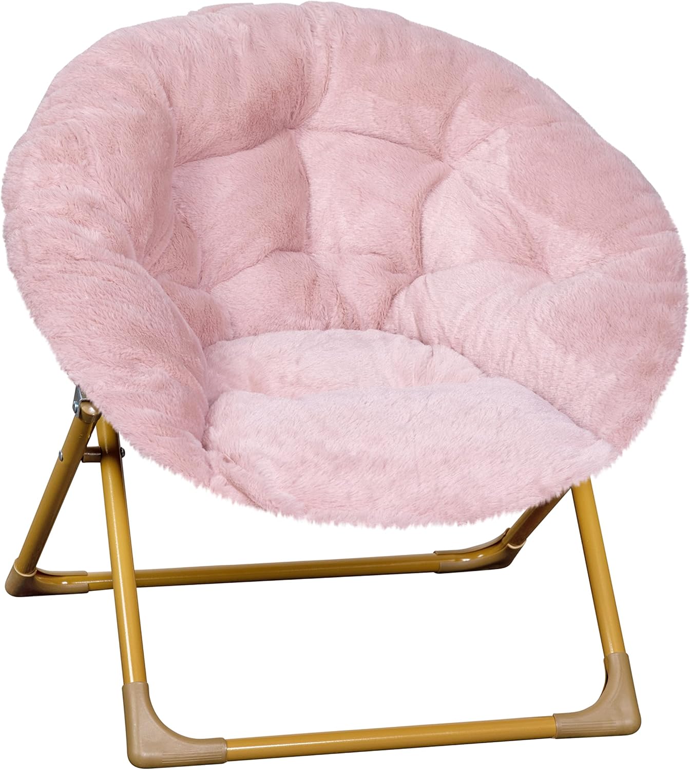 Kids Cozy Mini Folding Saucer Chair - Faux Fur Moon Chair - Soft Gold Metal Frame - 23" Portable Folding Chair For Living Room or Bedroom