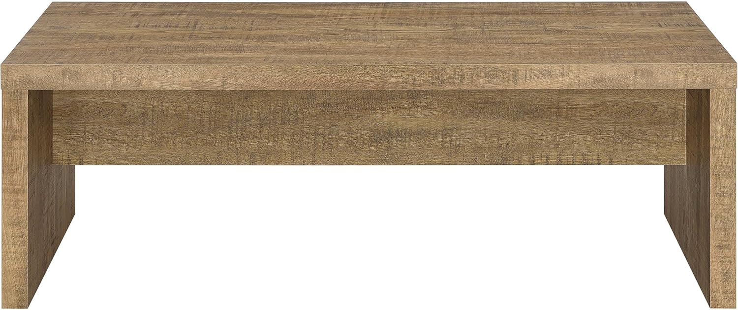 Wooden Coffee Table w/ Side Panels & Center Brace, Mango Wood - Modern Rectangular Living Room and Bedroom Furniture for House and Apartment