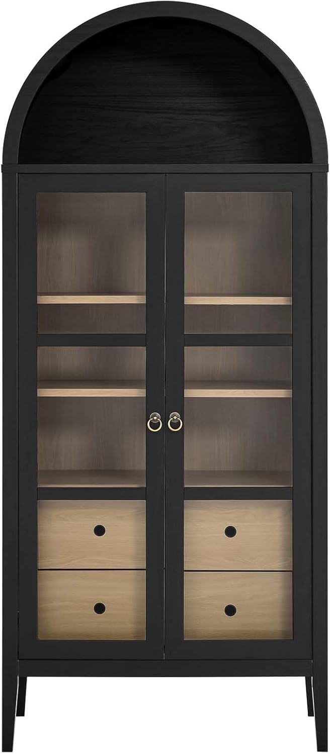 Modern Farmhouse 71 Inch Tall Arched Storage Display Cabinet in Black Oak