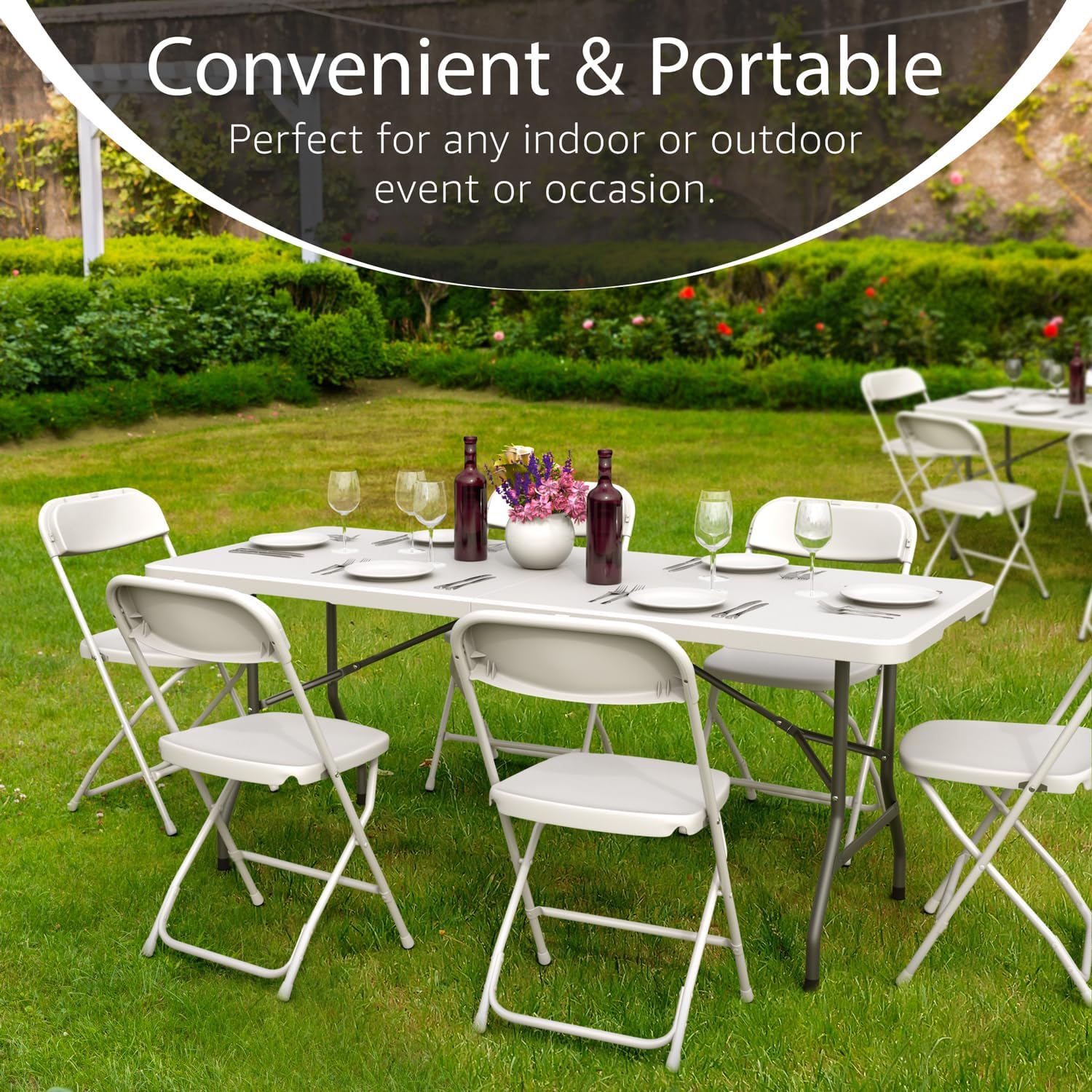 6 Feet Foldable Table with Built in Handle & Steel Legs | 6FT Heavy Duty Folding Portable | Perfect for Party, Dining, Wedding, Events, Picnic Indoor, Outdoor, Camping, Utility, Folding