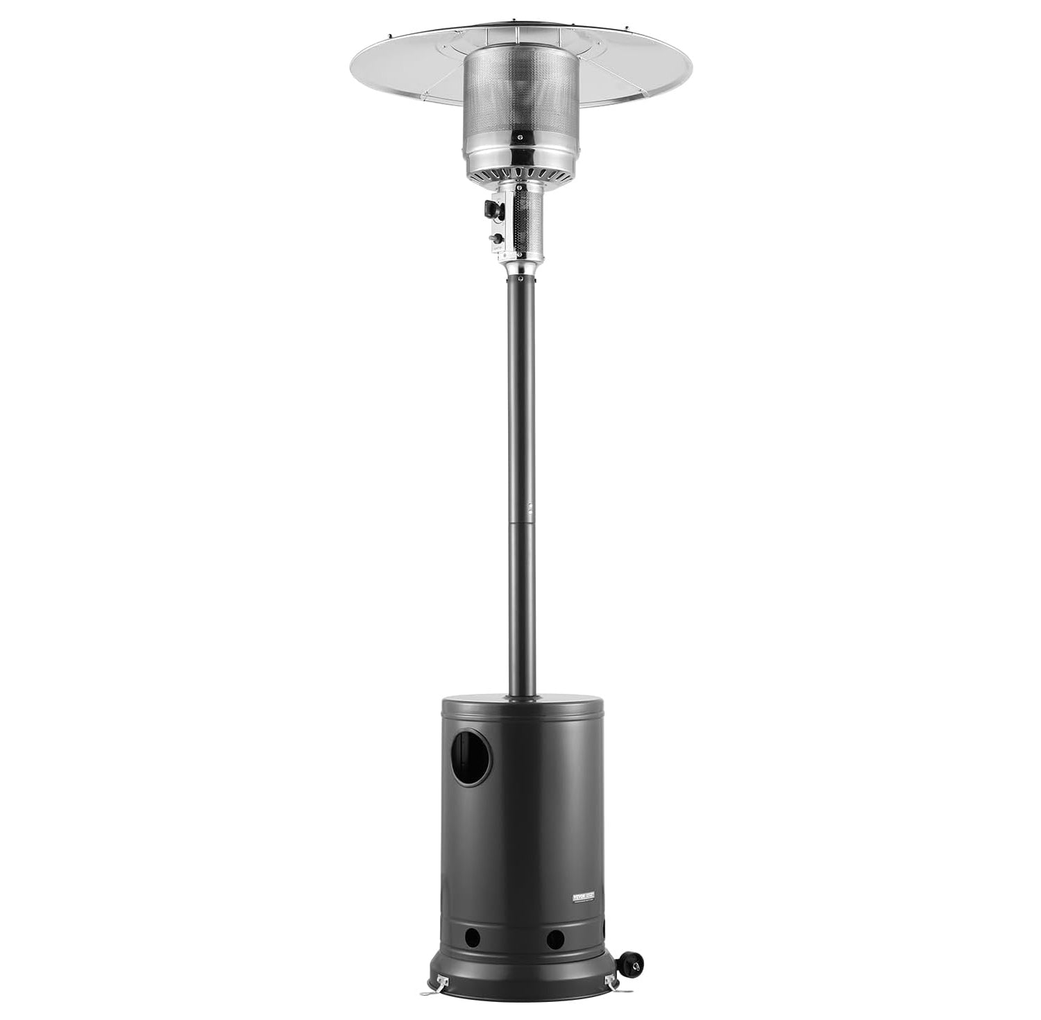 50000BTU Propane Patio Heater for Outdoor Use With Round Table Design, Metal Burner and Wheels - Tall Hammered Flame Heater for Party, Backyard, Garden, Silver Gray
