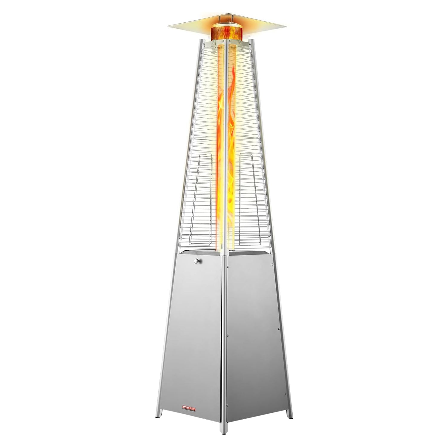 Patio Heater for Outdoor Use, 48000BTU Pyramid Propane Heater w/Wheels, Quartz Glass Tube Outdoor Patio Flame Heater for Patio, Party, Backyard, Garden, Decoration, Silver