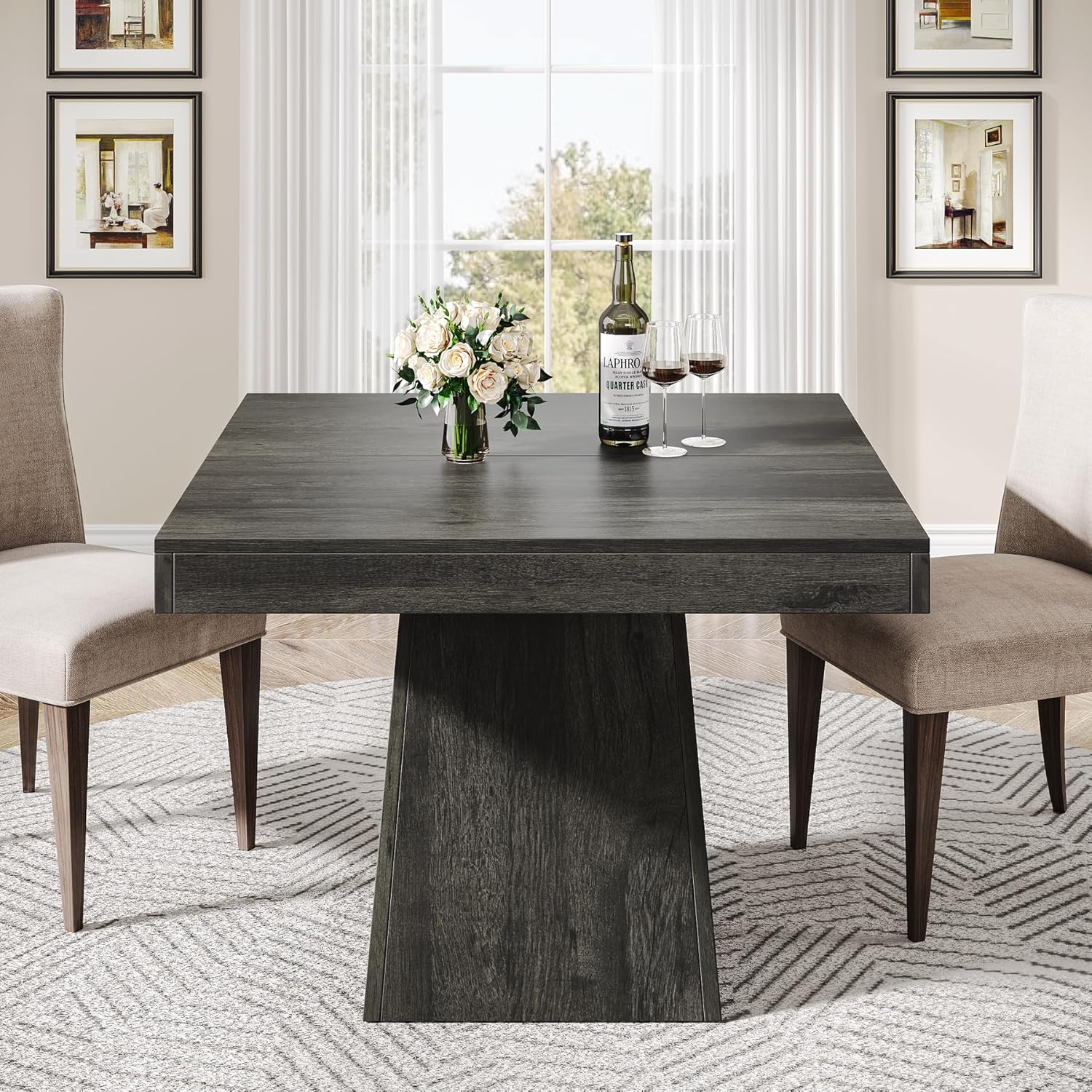 Square Dining Table for 4, 31.5-Inch Small Kitchen Table with Sturdy Pedestal Base, Farmhouse Dinner Table for Dining Room, Living Room, Kitchen