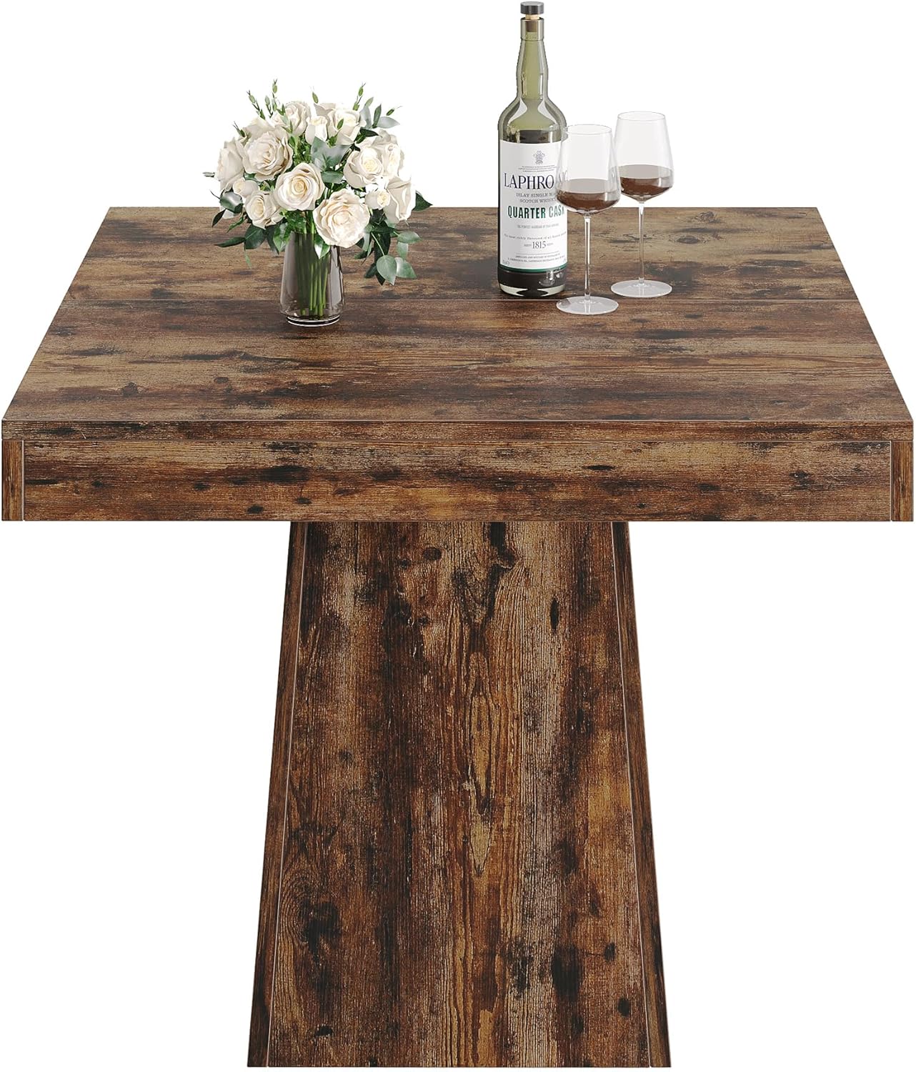 Square Dining Table for 4, 31.5-Inch Small Kitchen Table with Sturdy Pedestal Base, Farmhouse Dinner Table for Dining Room, Living Room, Kitchen