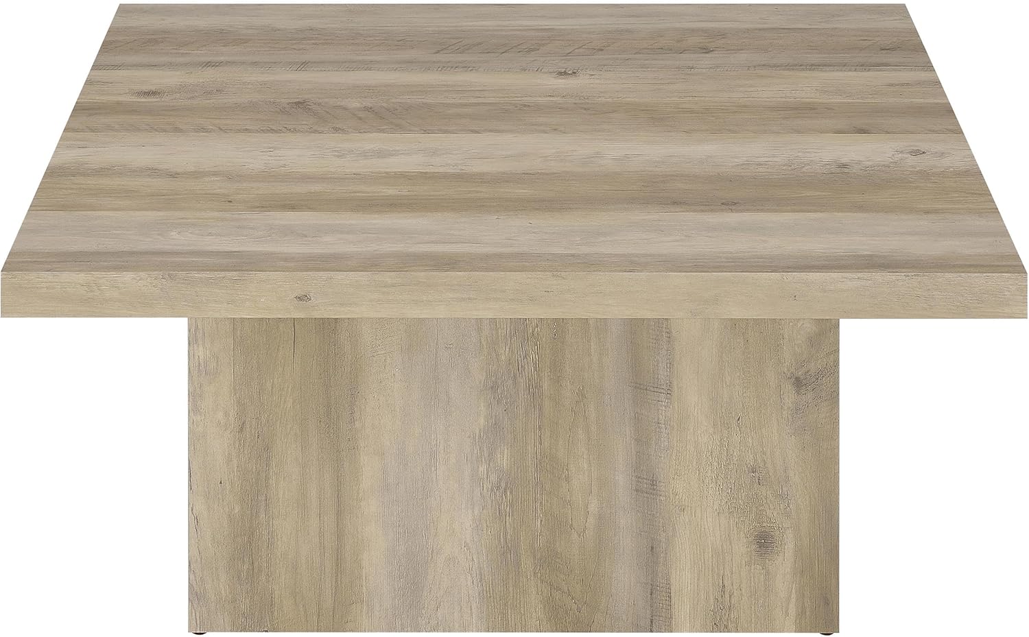 Square Coffee Table with Plinth Base, Geometric Design and Transitional Style