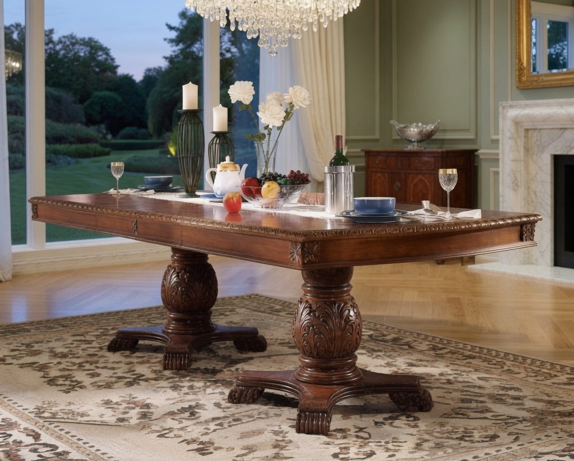 Chateau de Ville Espresso Double Pedestal Extension Dining Table – Timeless Luxury for Large Gatherings
