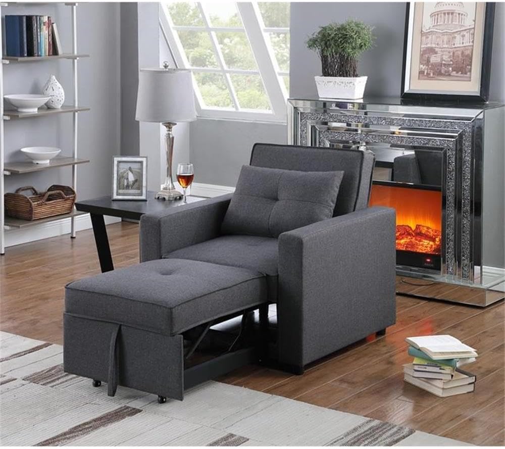 Linen Convertible Sleeper Chair with Side Pocket