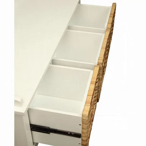 Flavius 3-Drawer Wooden Storage Bench in White with Rattan Baskets, Rectangular Entryway Bench Acme Furniture