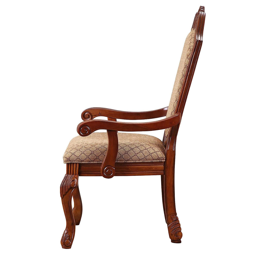 Chateau De Ville Arm Chair Dining (Set-2) in Fabric & Cherry