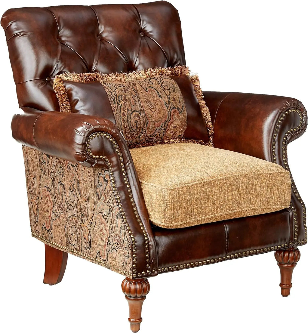 Dreena Rolled Arm Upholstered Chair with 1 Pillow in Brown Faux Leather Acme Furniture