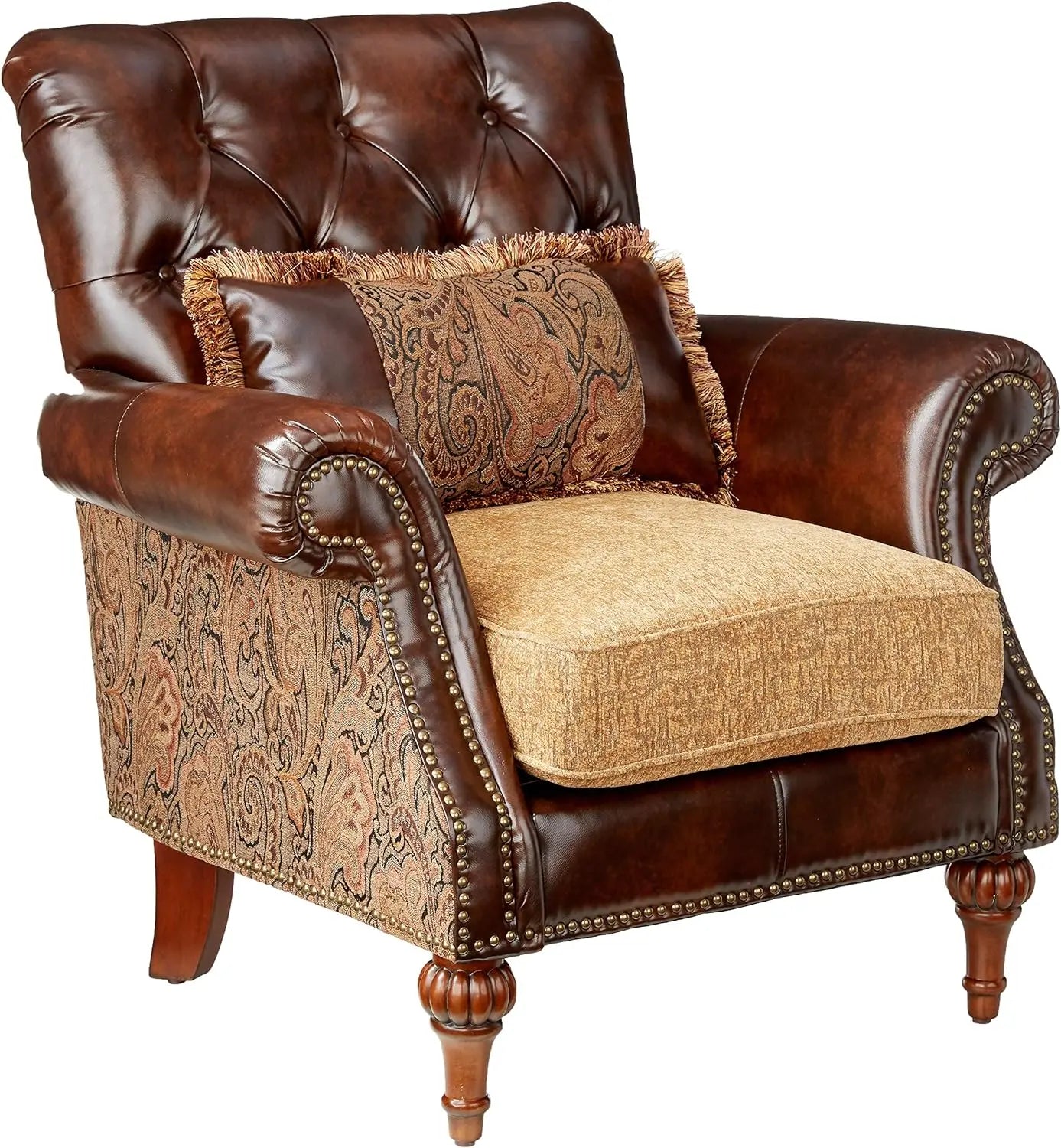 Dreena Rolled Arm Upholstered Chair with 1 Pillow in Brown Faux Leather Acme Furniture