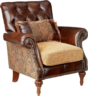 Dreena Rolled Arm Upholstered Chair with 1 Pillow in Brown Faux Leather Acme Furniture