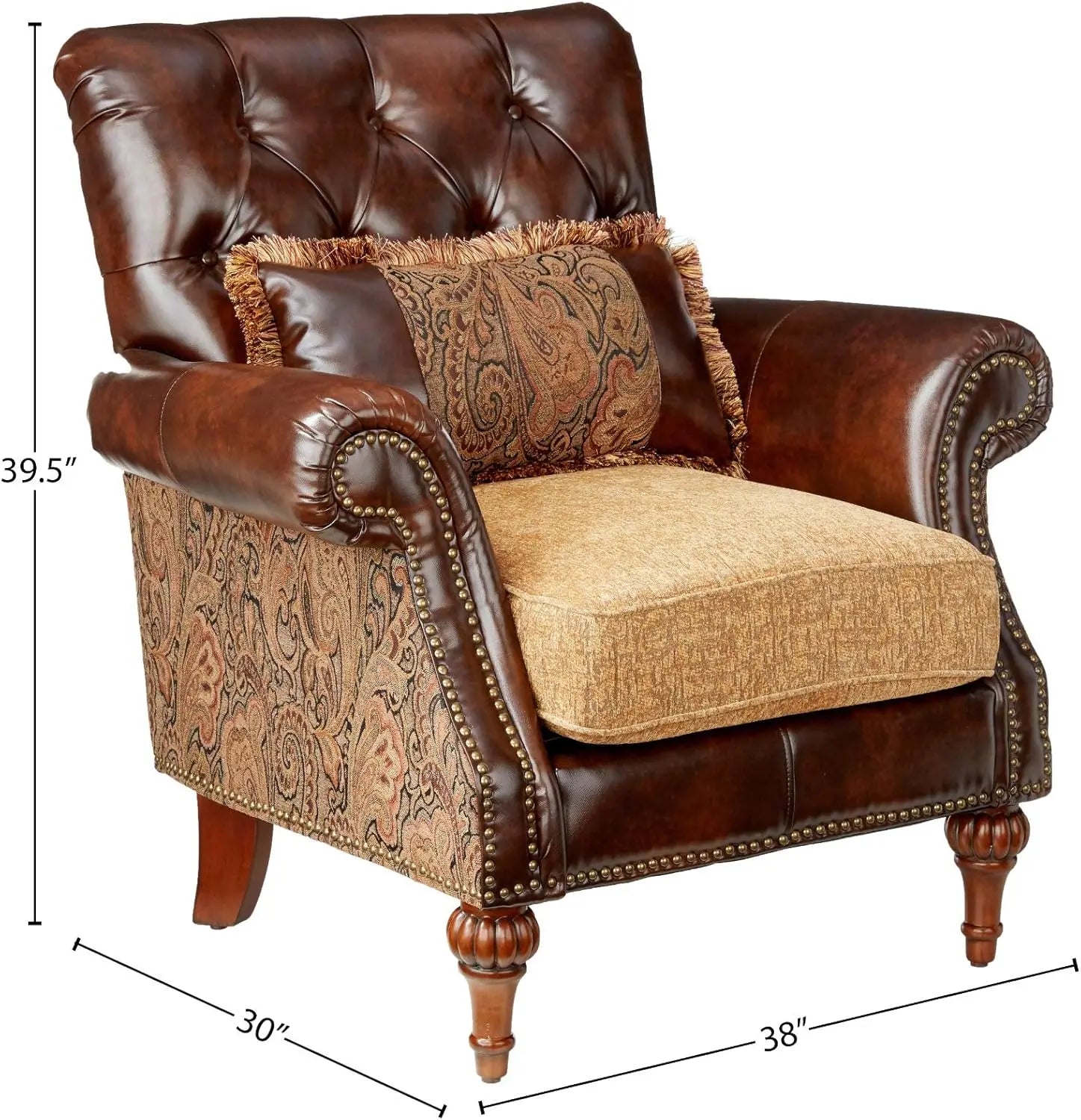 Dreena Rolled Arm Upholstered Chair with 1 Pillow in Brown Faux Leather Acme Furniture