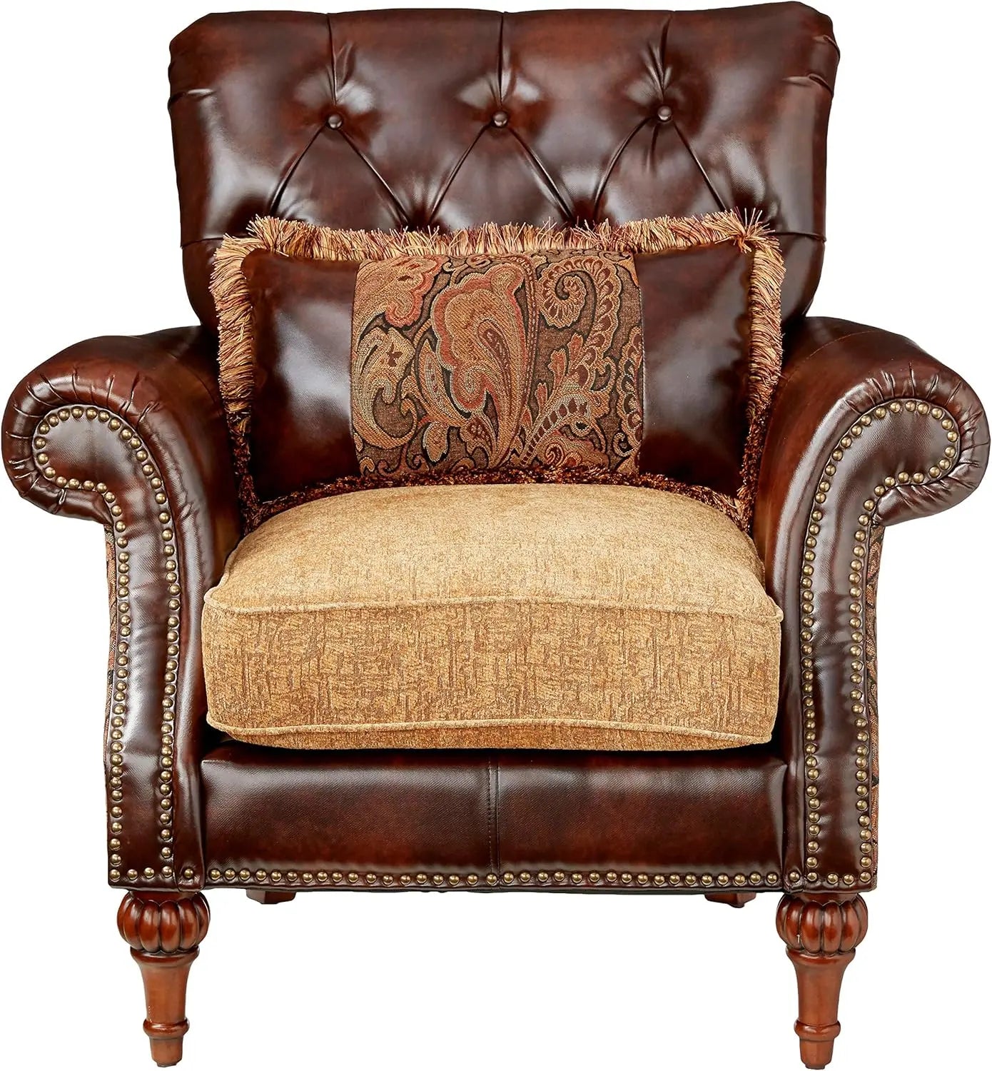 Dreena Rolled Arm Upholstered Chair with 1 Pillow in Brown Faux Leather Acme Furniture