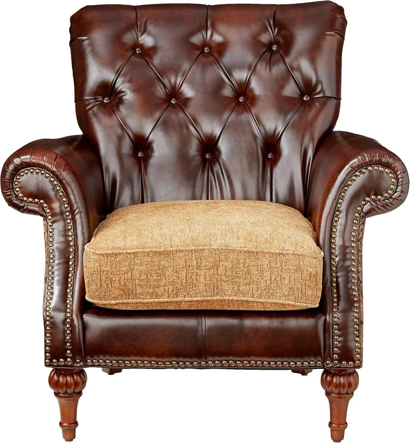 Dreena Rolled Arm Upholstered Chair with 1 Pillow in Brown Faux Leather Acme Furniture