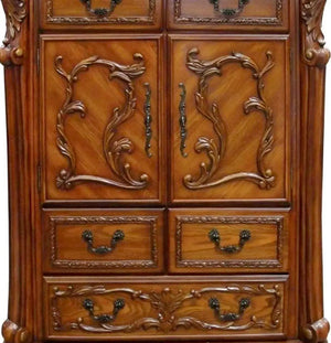 Victorian Dark Mahogany Clothes Chest  Drawer Dresser with Ornate Carvings and Cabinet Acme Furniture