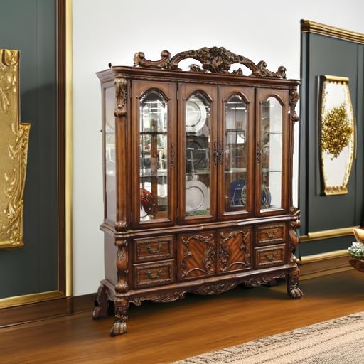 Dresden 4-Door Hutch and Buffet with 4 Drawers in Cherry Oak Display Cabinet