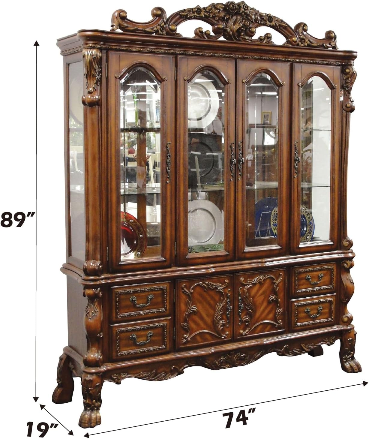 Dresden 4-Door Hutch and Buffet with 4 Drawers in Cherry Oak Display Cabinet