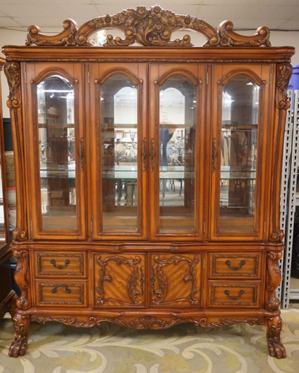 Dresden 4-Door Hutch and Buffet with 4 Drawers in Cherry Oak Display Cabinet