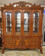 Dresden 4-Door Hutch and Buffet with 4 Drawers in Cherry Oak Display Cabinet