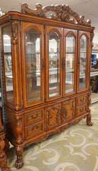 Dresden 4-Door Hutch and Buffet with 4 Drawers in Cherry Oak Display Cabinet