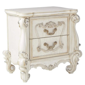 Baroque Bone White 2-Drawer Nightstand - Poplar & Aspen Wood with Scrolled Legs Acme Furniture