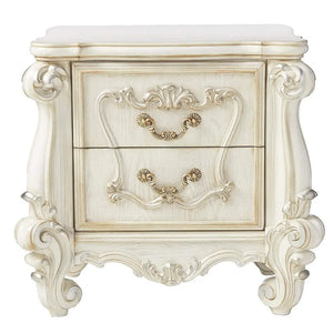 Baroque Bone White 2-Drawer Nightstand - Poplar & Aspen Wood with Scrolled Legs Acme Furniture